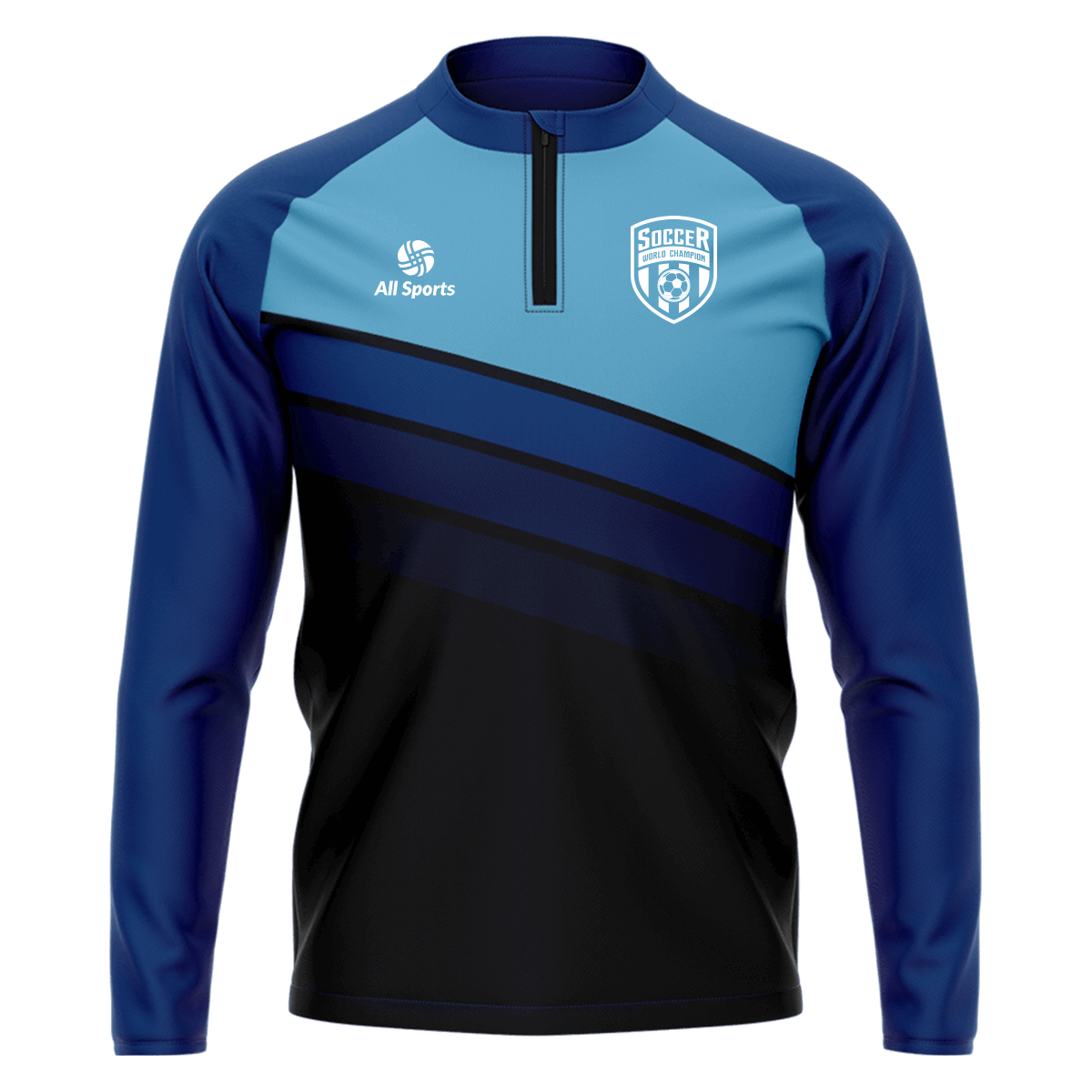 All Sports,昇華 サッカー 1/4 zip,青,オリジナル トレーニングウエア
