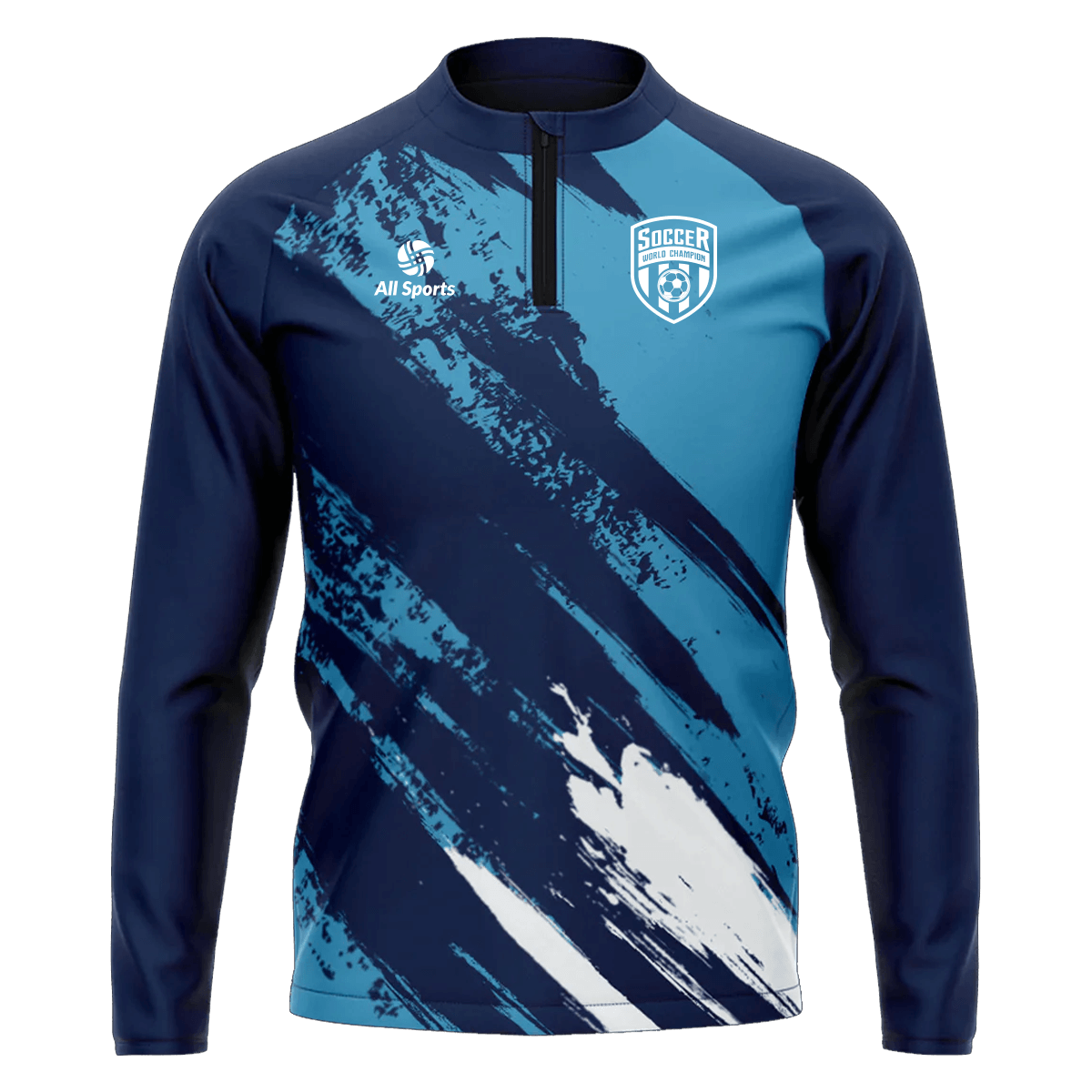 All Sports,昇華 サッカー 1/4 zip,青,オリジナル トレーニングウエア